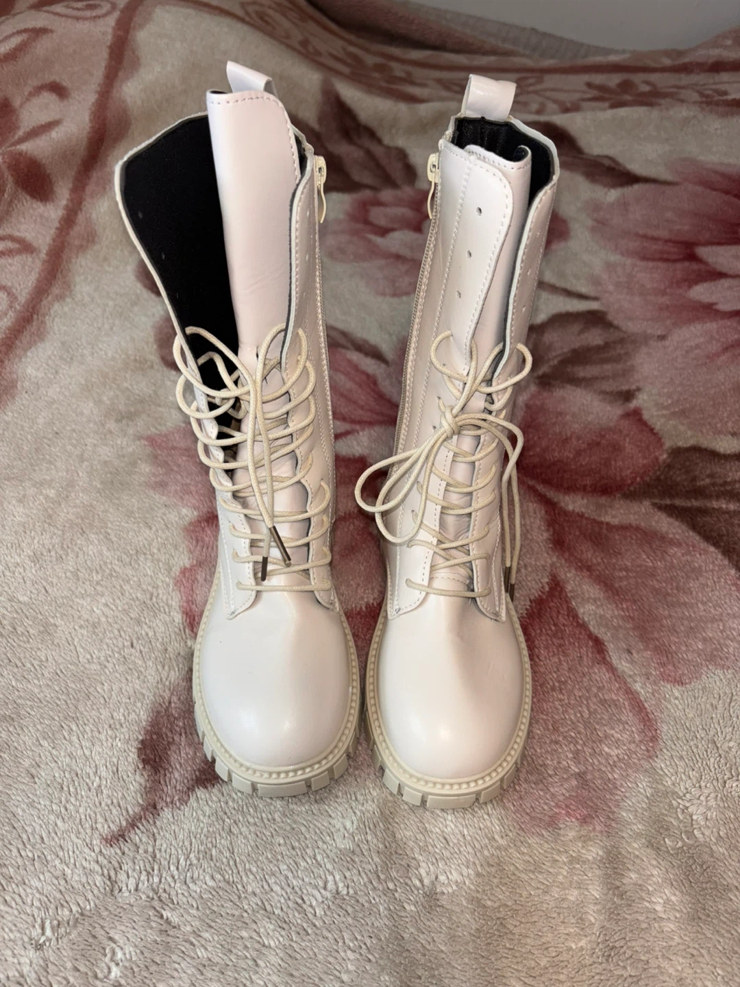 Beige Lace-Up Boots - Kids Size 35 - photo 3