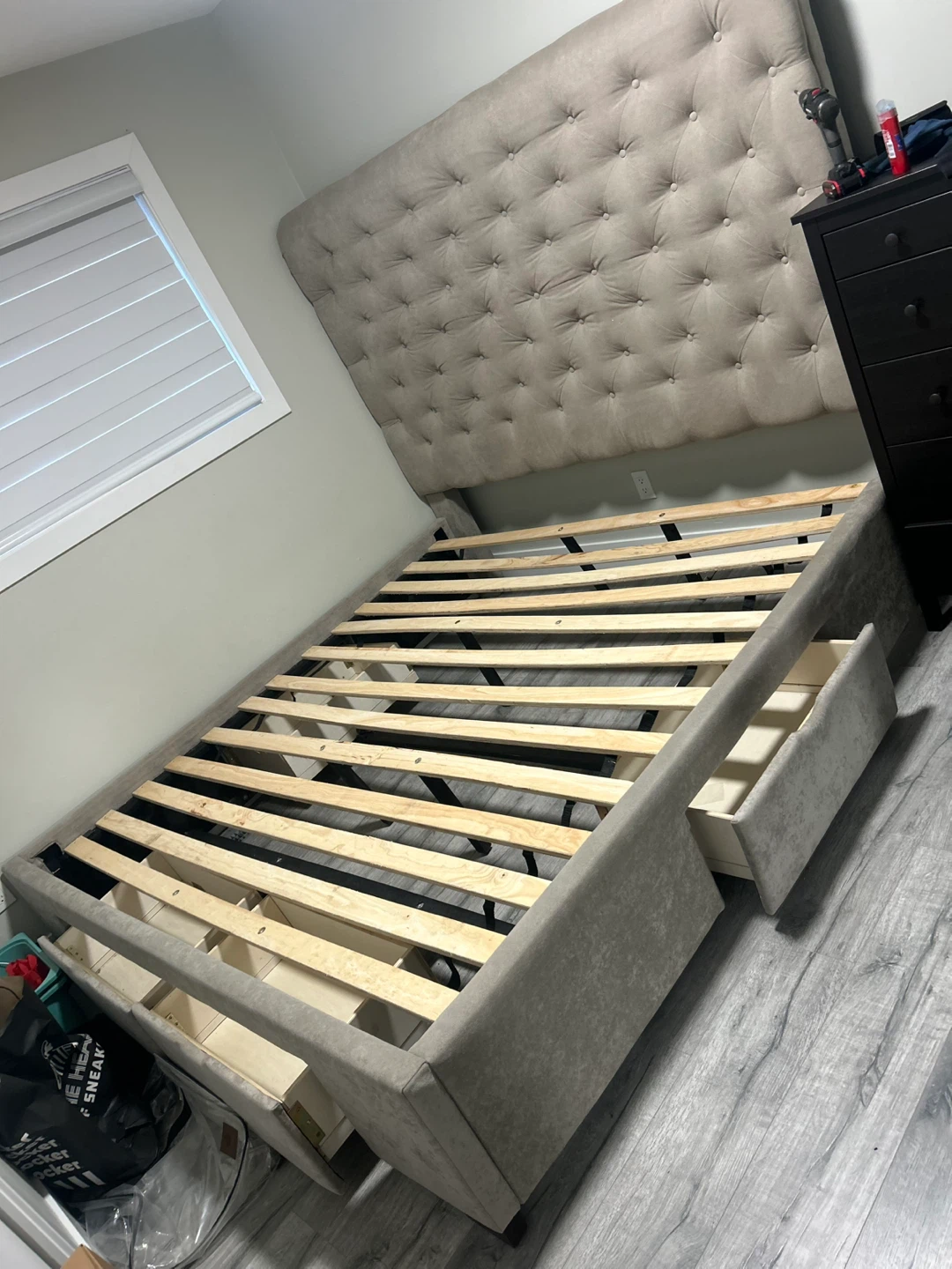 Upholstered king Platform Bed Frame with Storage Drawers