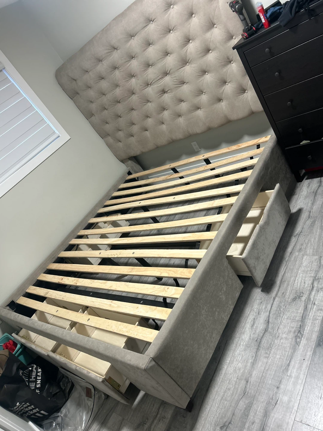 Upholstered king Platform Bed Frame with Storage Drawers - photo 3
