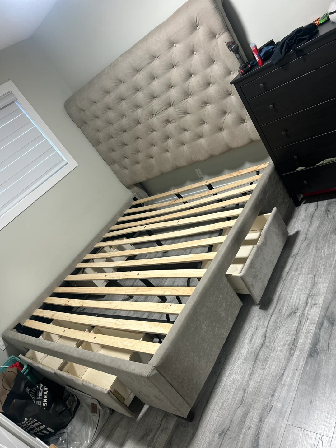 Upholstered king Platform Bed Frame with Storage Drawers - photo 2