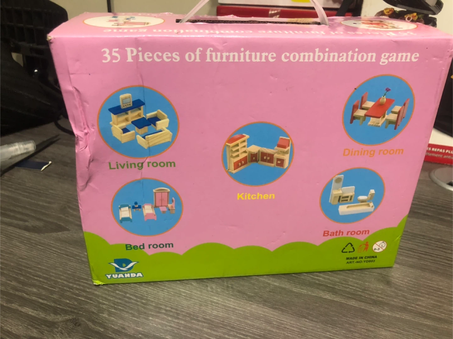 NEW- 35-Piece Small Wooden Doll House  Furniture Set - photo 5