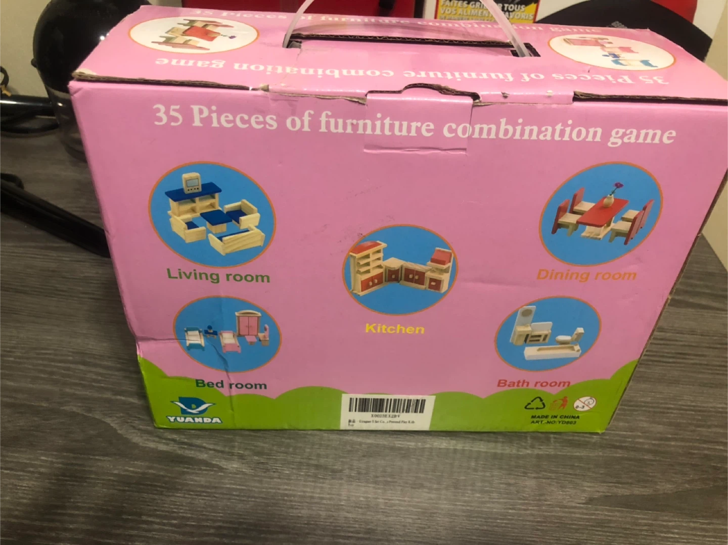 NEW- 35-Piece Small Wooden Doll House  Furniture Set