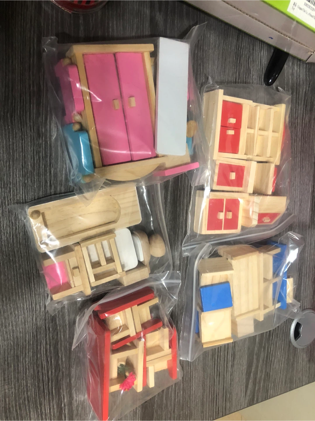 NEW- 35-Piece Small Wooden Doll House  Furniture Set - photo 3