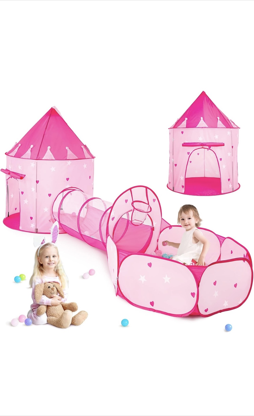 Princess Castle Play Tent with Tunnel & Ball Pit