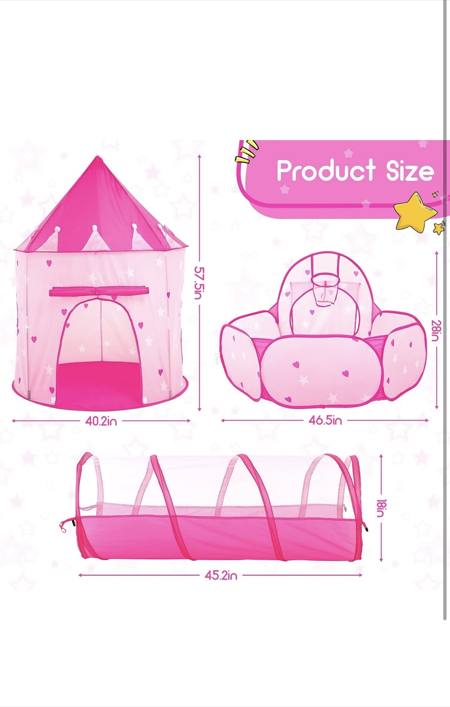 Princess Castle Play Tent with Tunnel & Ball Pit - photo 2