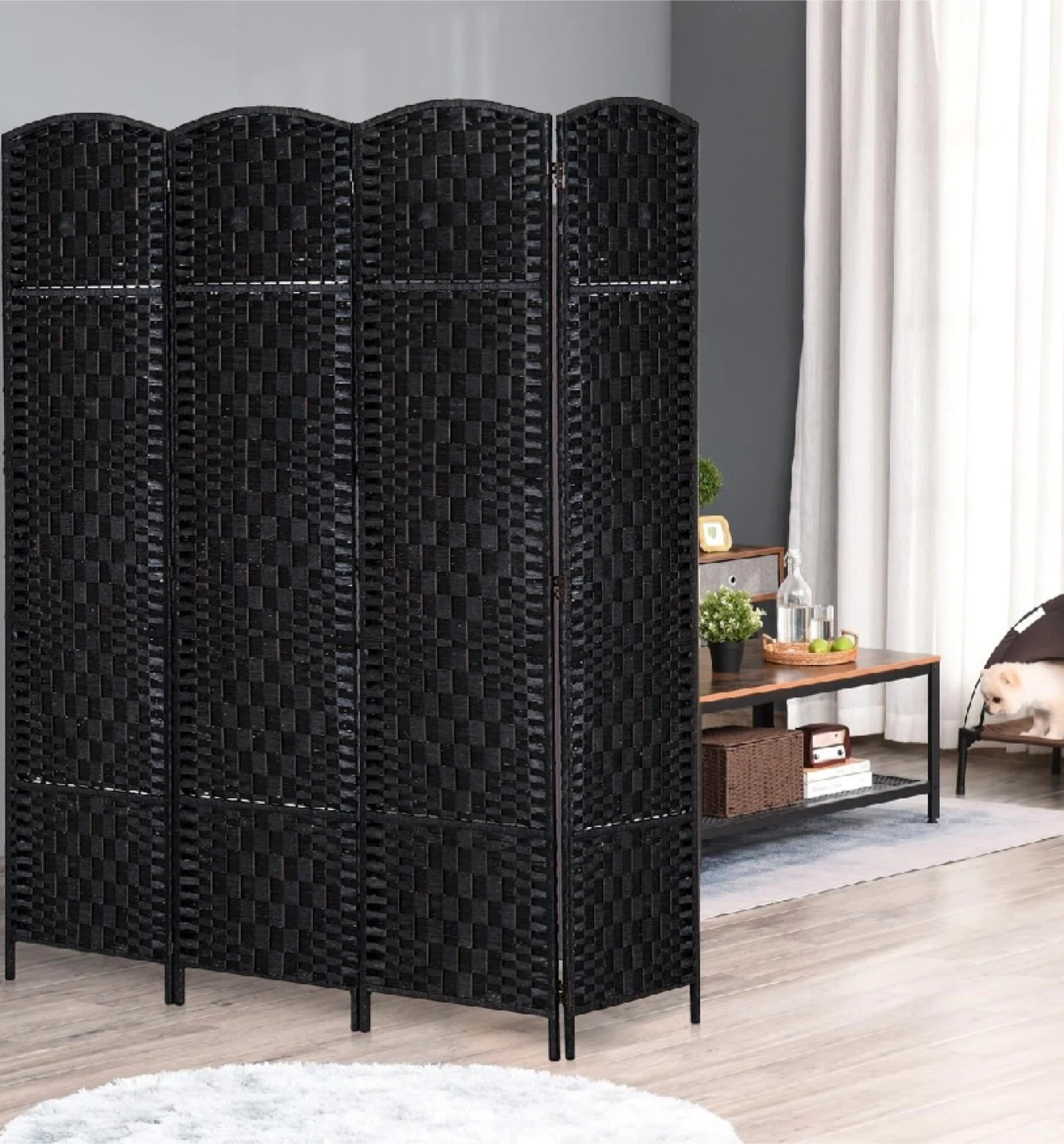 New in Box 6Ft, 4 Panels Room Divider, Black