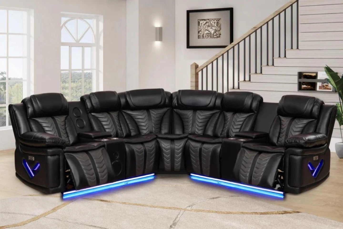 Black Leather Home Theater Seating Set - photo 2