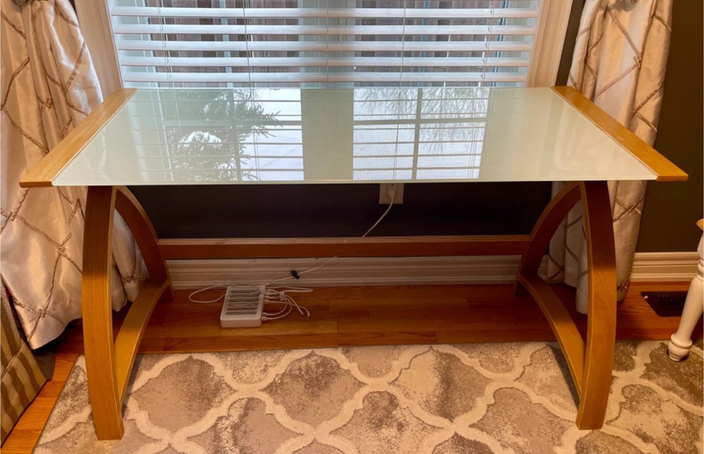 Glass Top Desk with Wood Frame