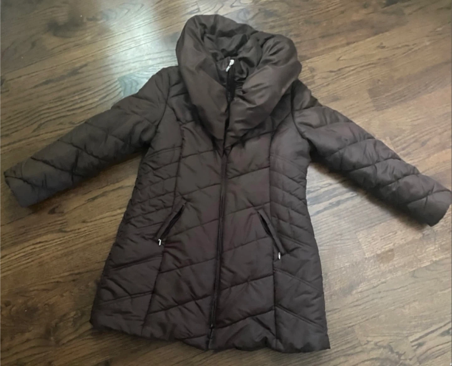 Winter Ladies Puffer Coat - Brown Jacket, X-LARGE