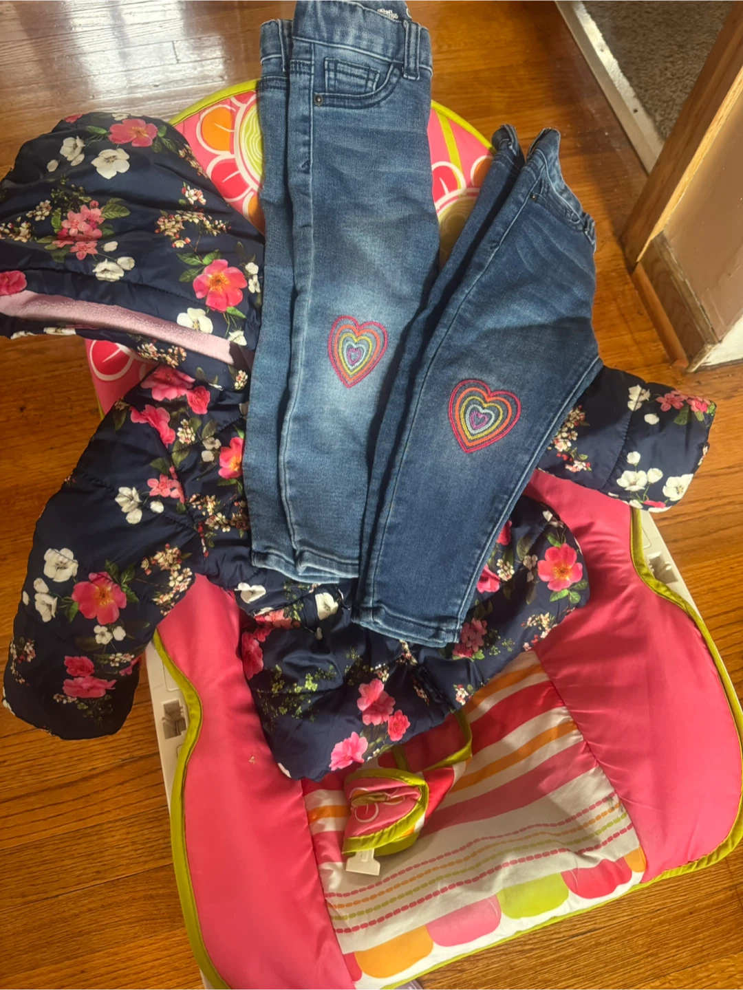 Baby Bundle: Floral Puffer Jacket & Jeans