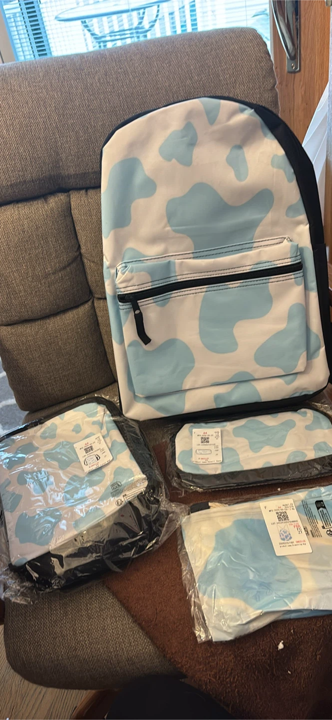 New Cow Print Backpack, Lunch Bag, and Pencil Case Set