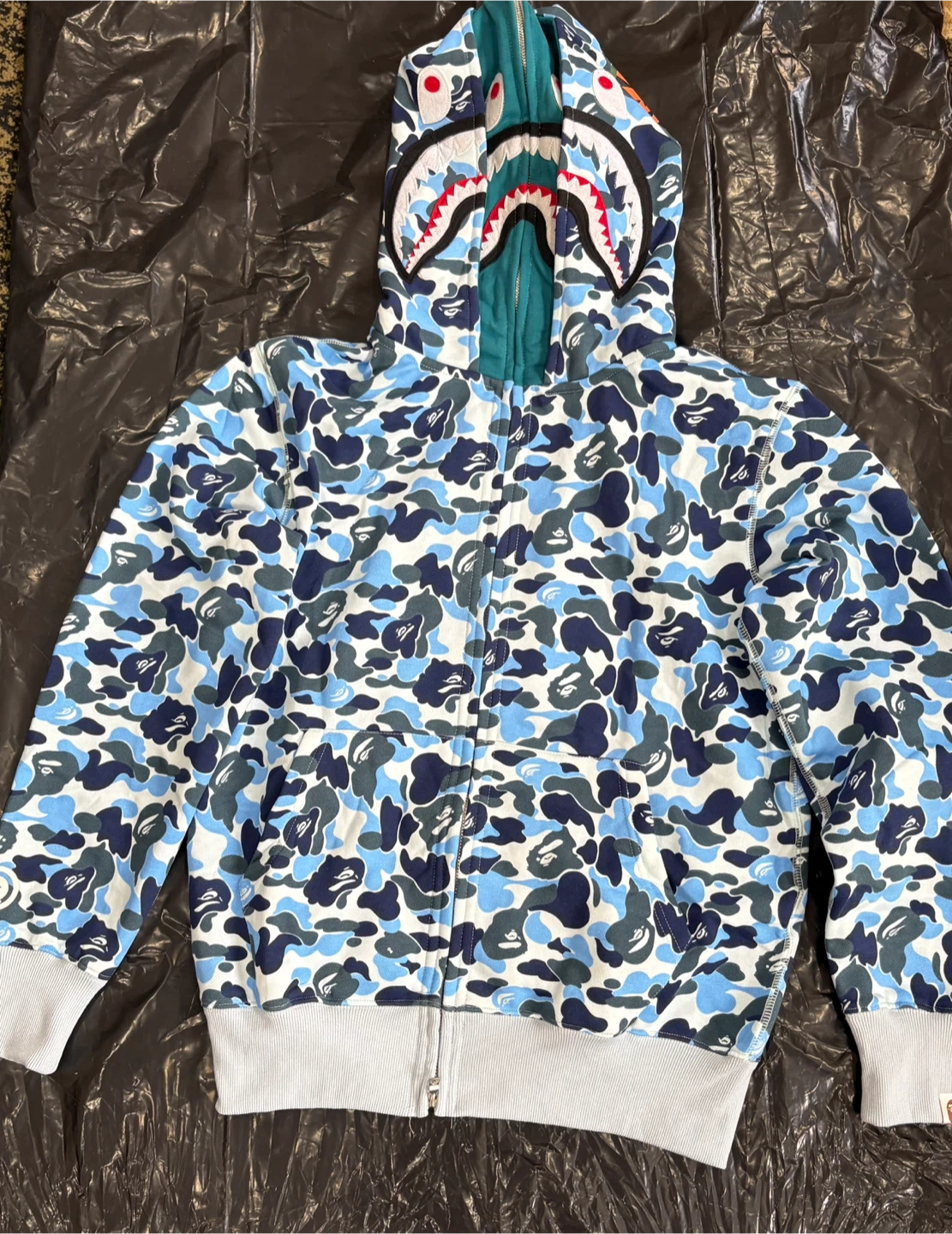 A Bathing Ape (BAPE) light blue Shark Hoodie - Size L - photo 3