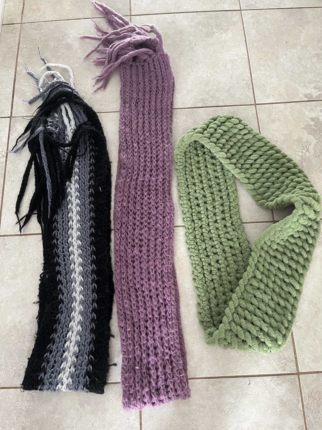 Handmade Scarves - Black/Grey, Purple, Green