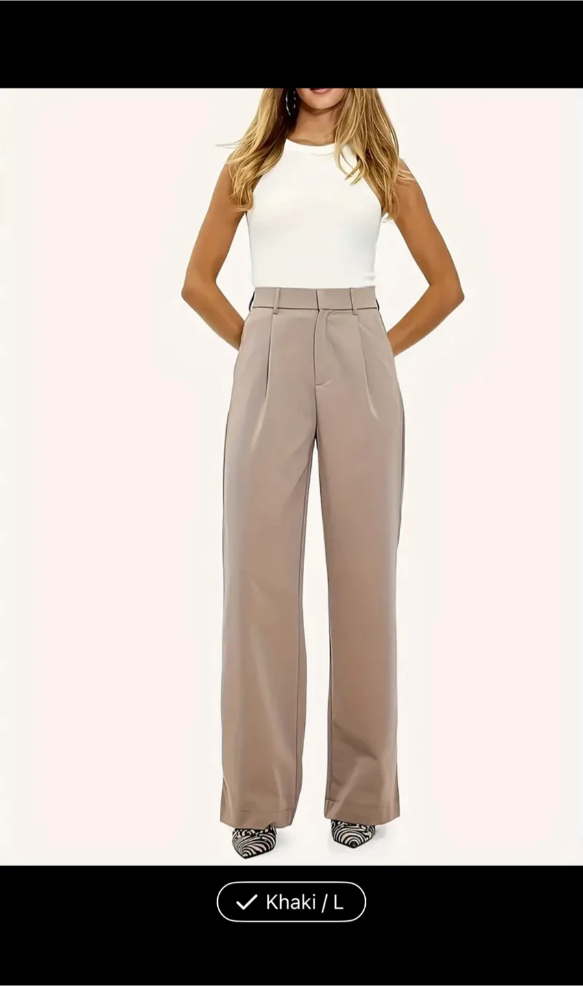 Khaki Wide Leg Trousers - Size L - photo 4