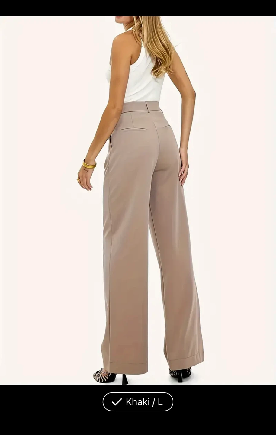 Khaki Wide Leg Trousers - Size L - photo 5