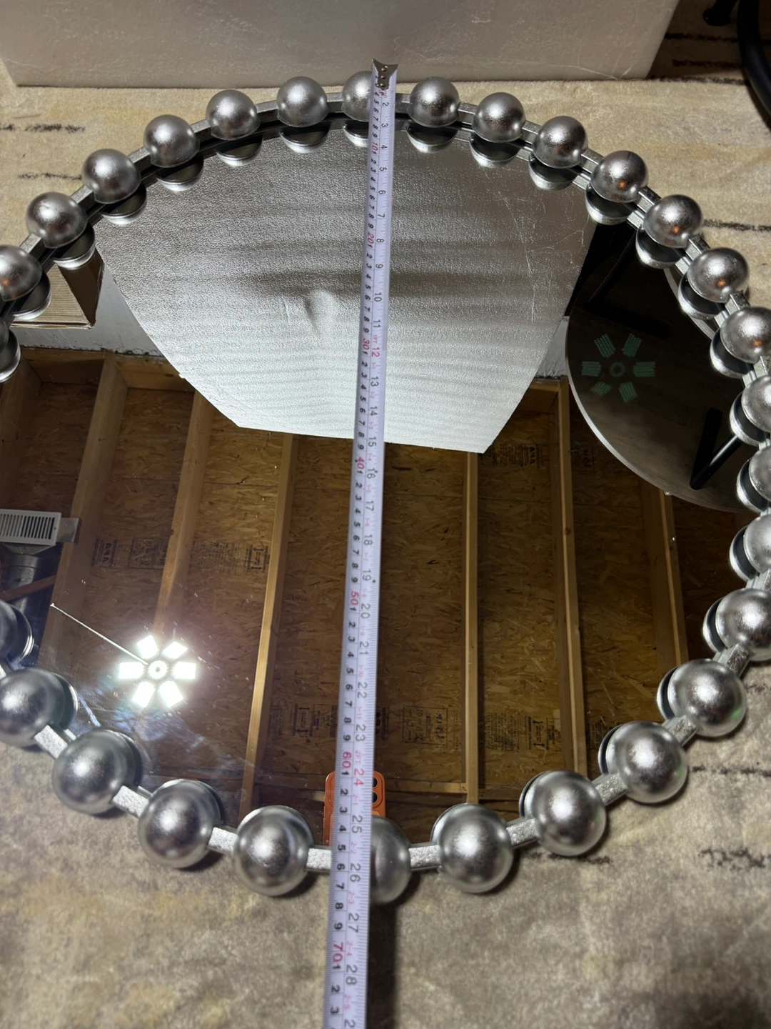 Brand new metallic Silver Beaded Round Wall Mirror - 27 Inch - photo 2
