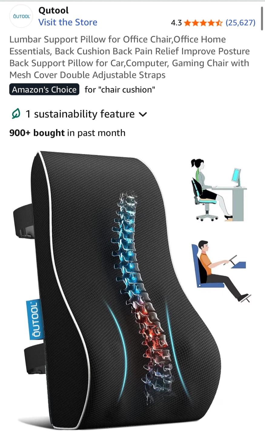 Qutool Full Back Lumbar Pillow - Like New!