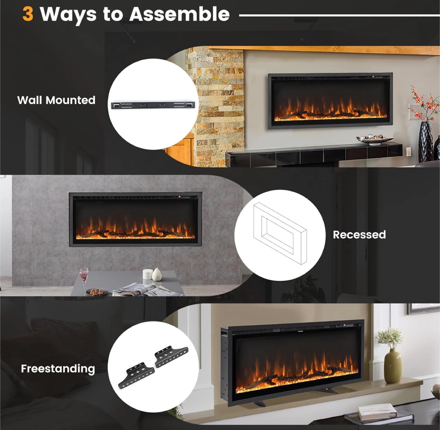 42-inch Electric Fireplace with 9 Flame Colors - photo 5