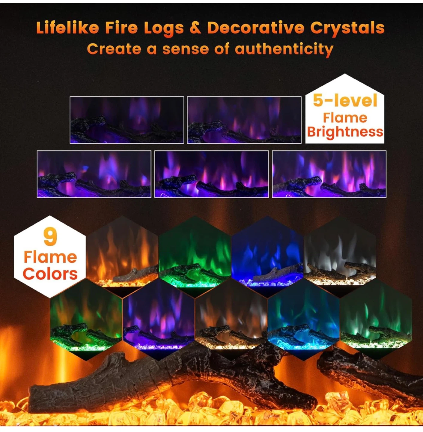 42-inch Electric Fireplace with 9 Flame Colors - photo 4