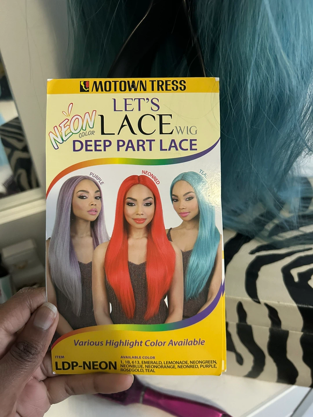 New Motown Tress Neon Lace Wig - Teal, 26" - photo 3