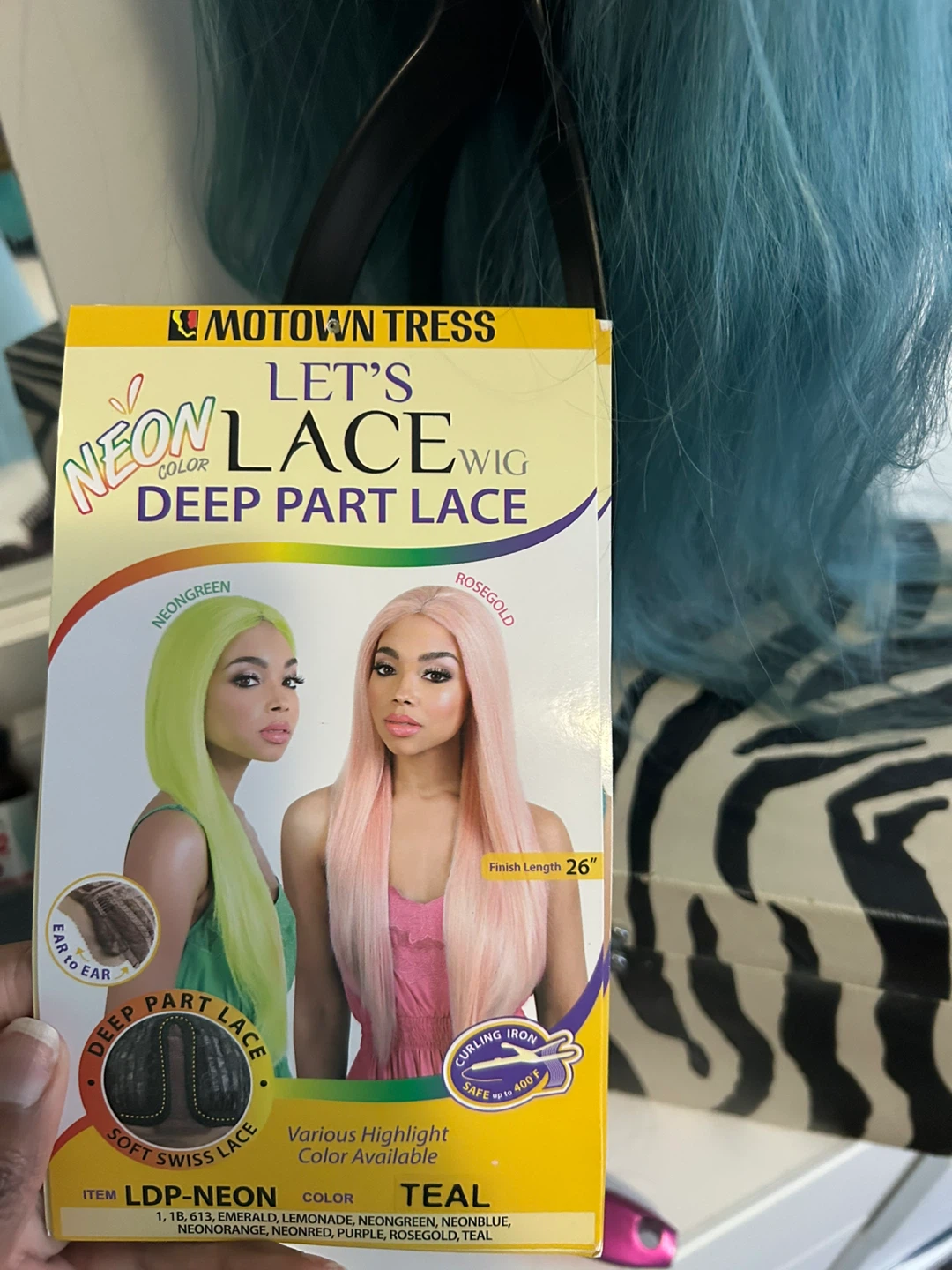 New Motown Tress Neon Lace Wig - Teal, 26" - photo 4