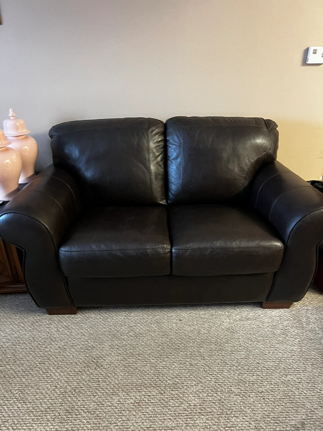 2 Dark Brown Leather Loveseats