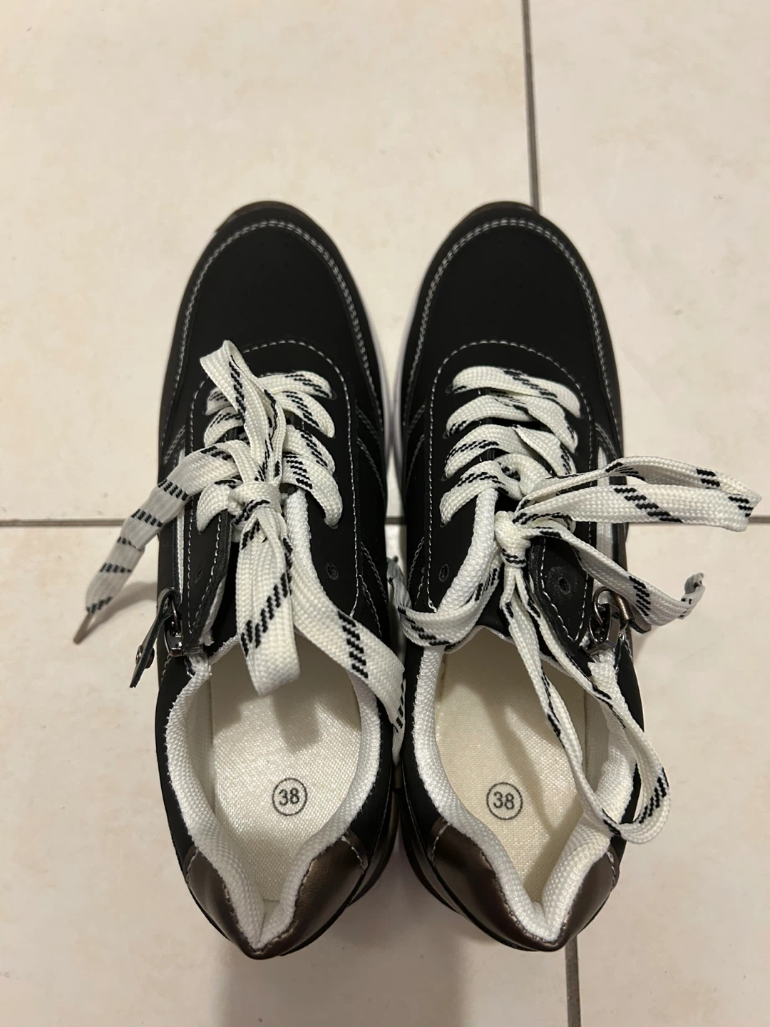 Brand New Wedge Sneakers - Size 38 (US 7/7.5) - Black & White