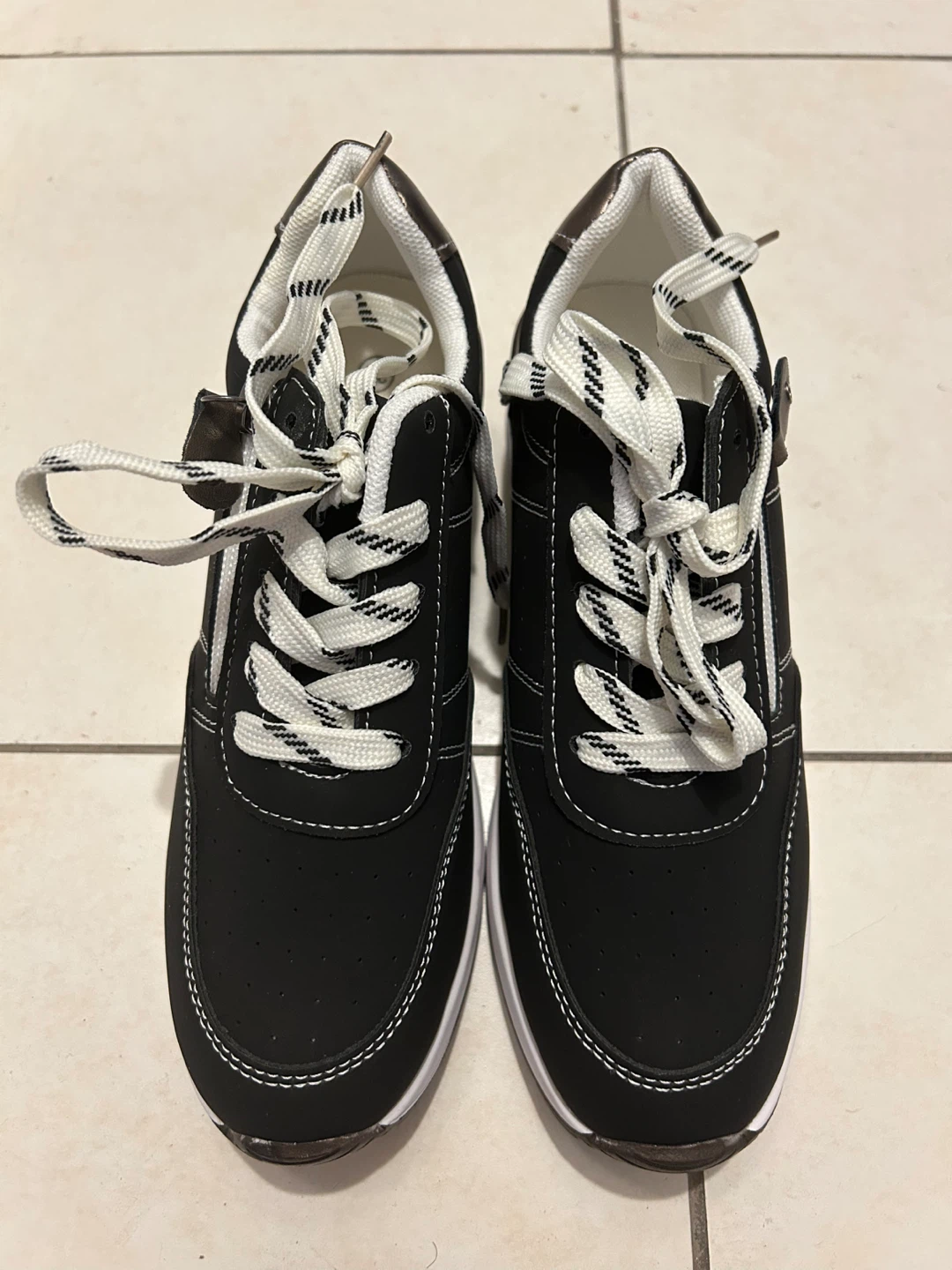 Brand New Wedge Sneakers - Size 38 (US 7/7.5) - Black & White - photo 2