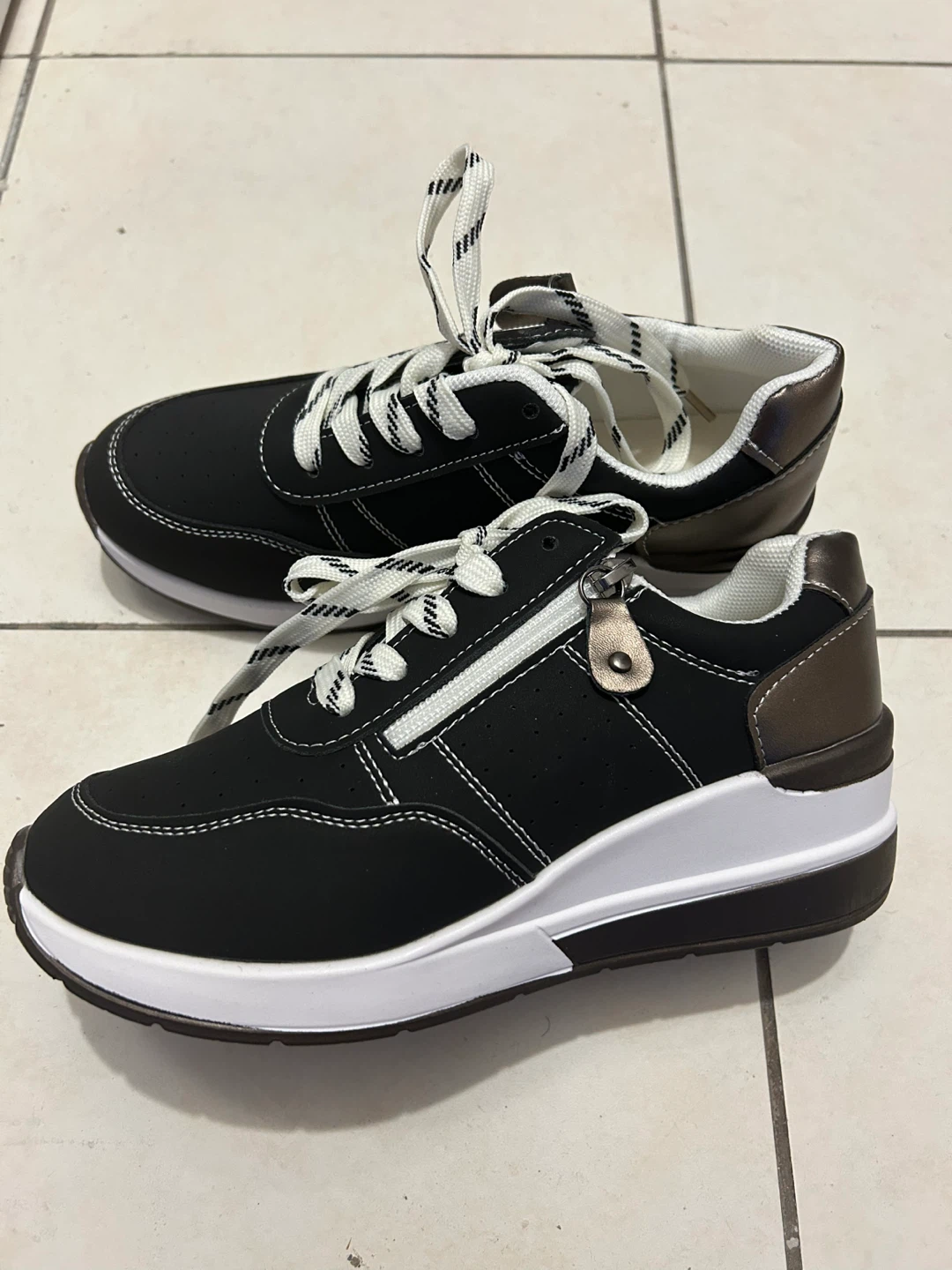 Brand New Wedge Sneakers - Size 38 (US 7/7.5) - Black & White - photo 3