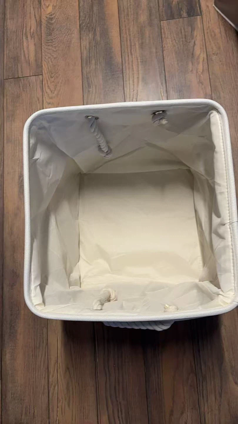 Fabric Storage Bin - Beige & White