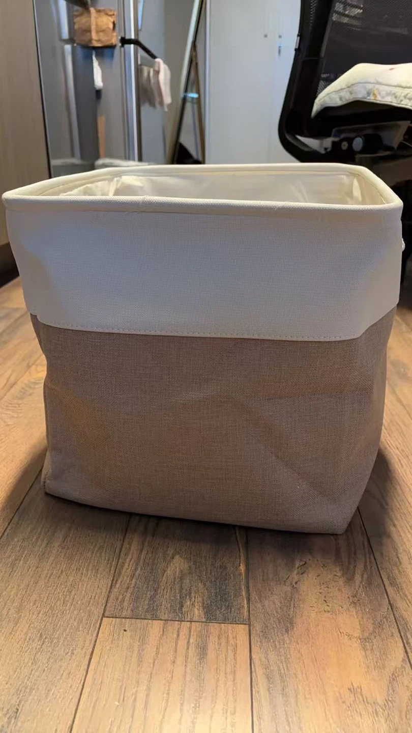 Fabric Storage Bin - Beige & White - photo 2
