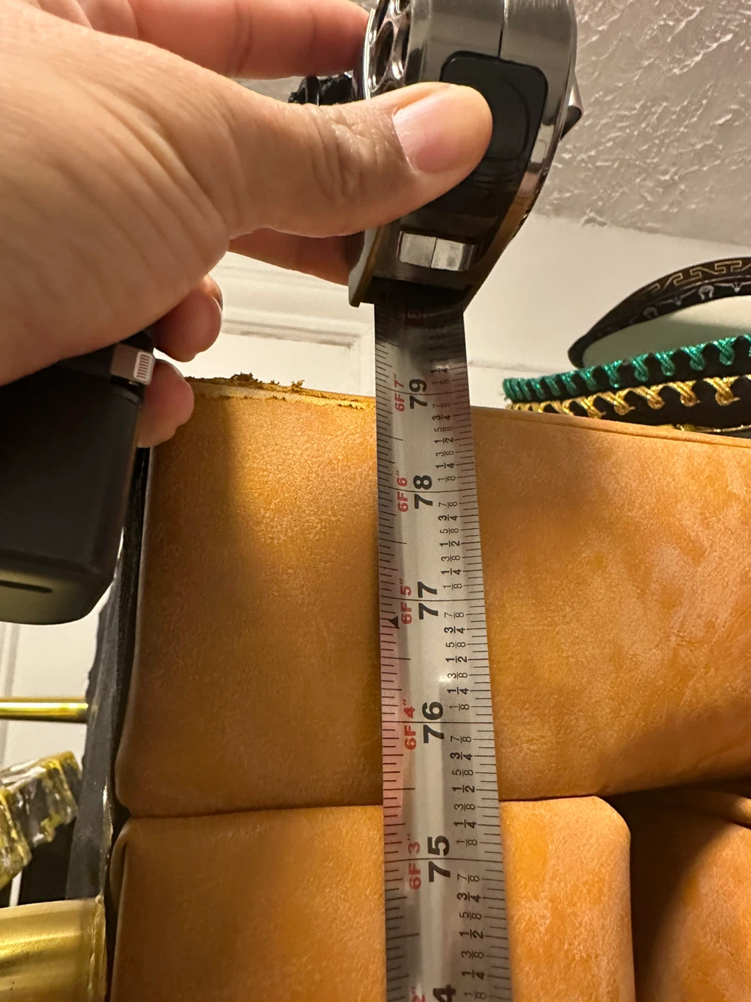 Tan Tufted Sofa with Pillows - photo 2