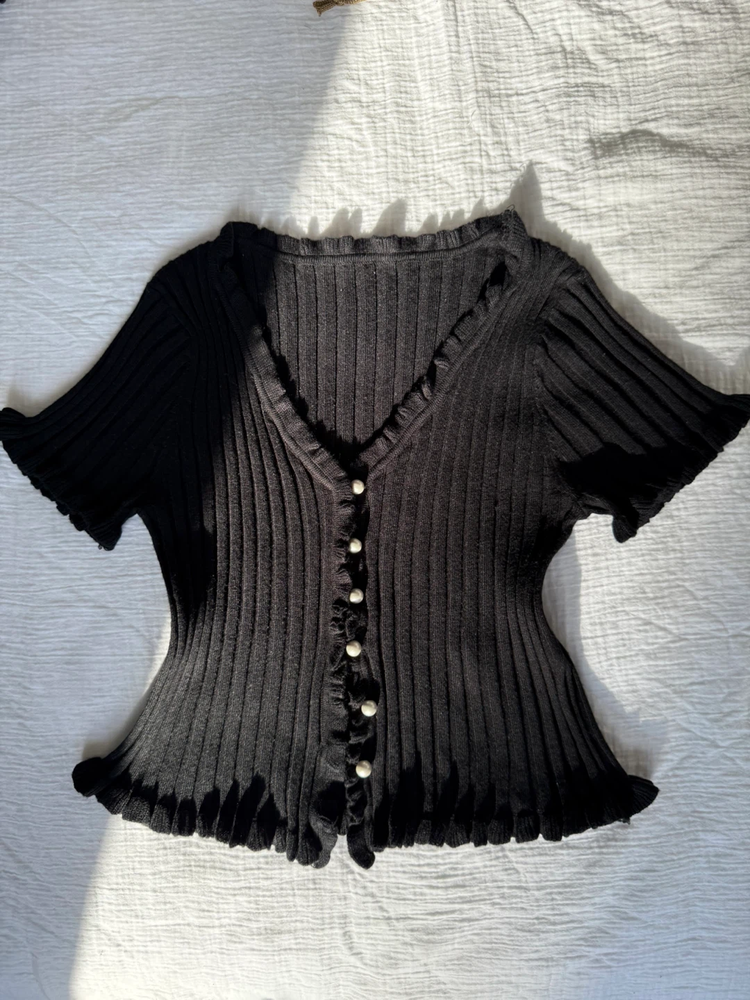 Black Ribbed Knit Cardigan