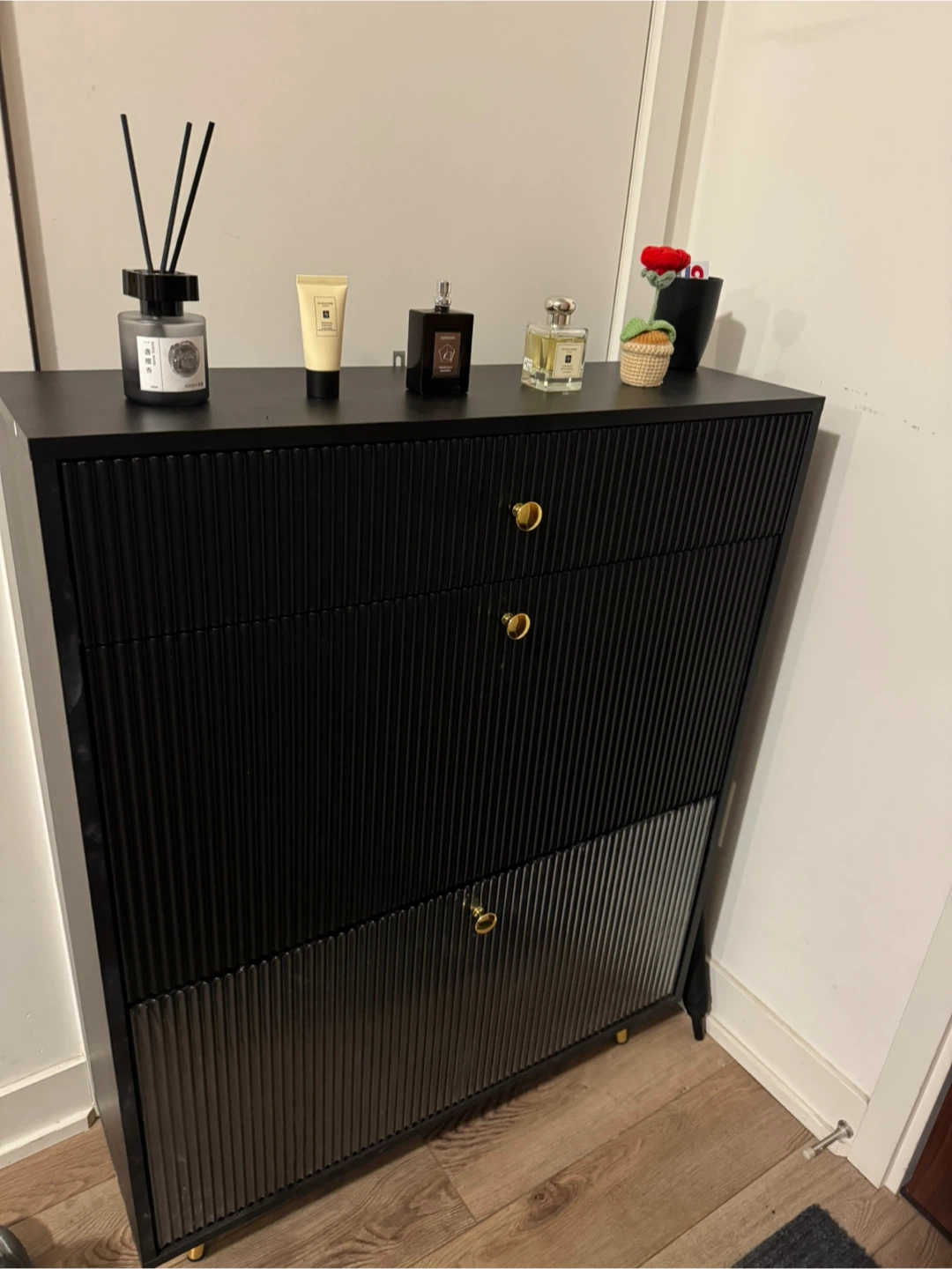 Black Shoe Cabinet with 3 Drawers-Like new!