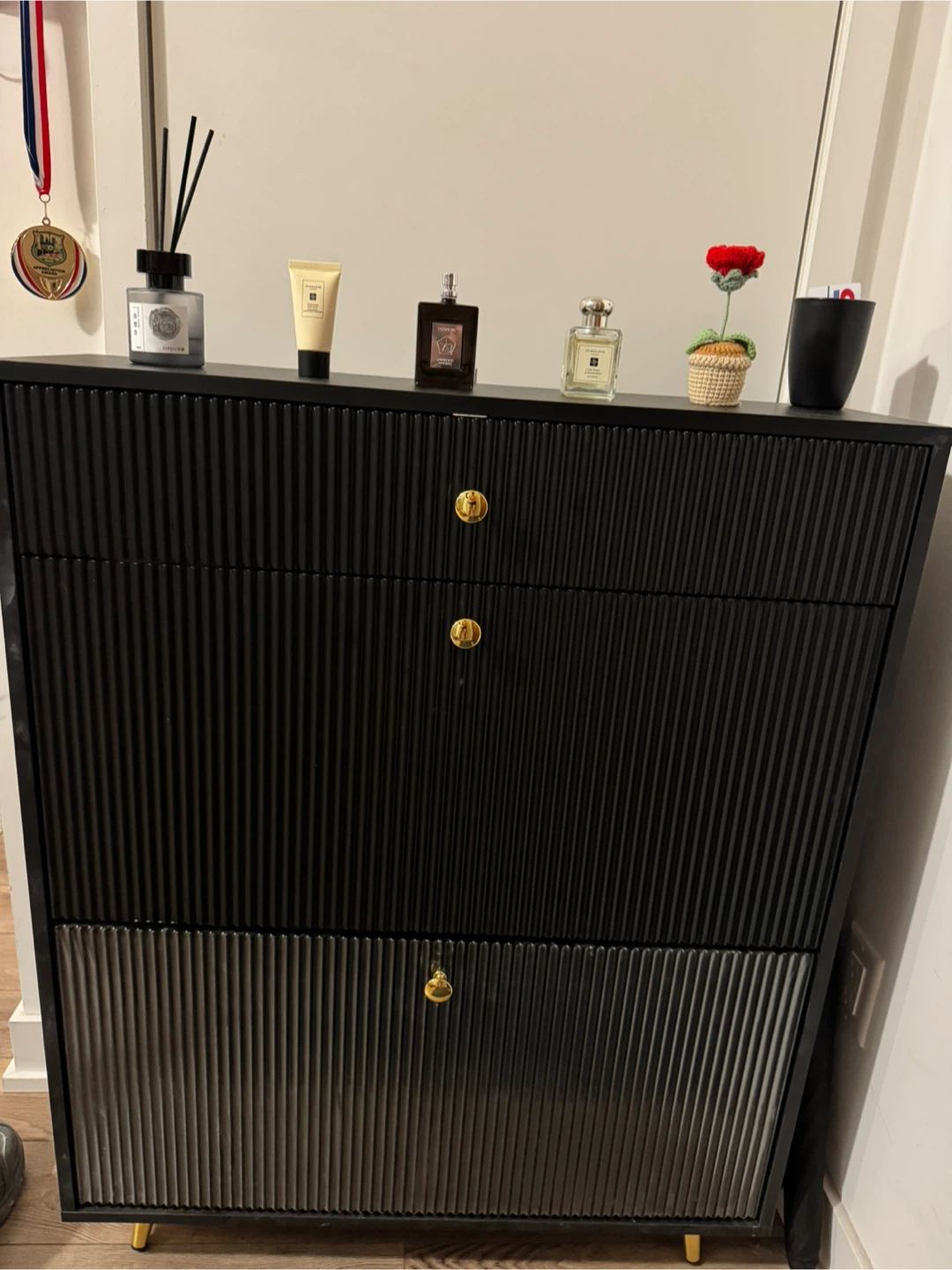 Black Shoe Cabinet with 3 Drawers-Like new! - photo 2