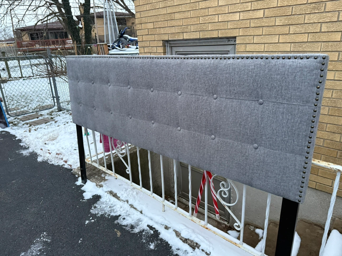 King Size Gray Upholstered Headboard