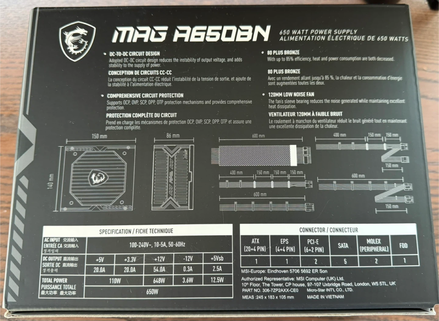 MSI MAG A650BN 650W Power Supply - Like New! - photo 5