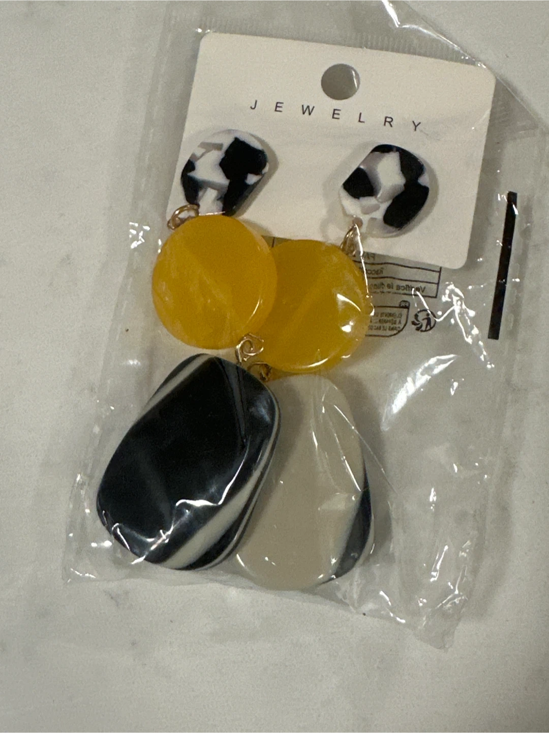 Dangle Earrings - Yellow, Black, White