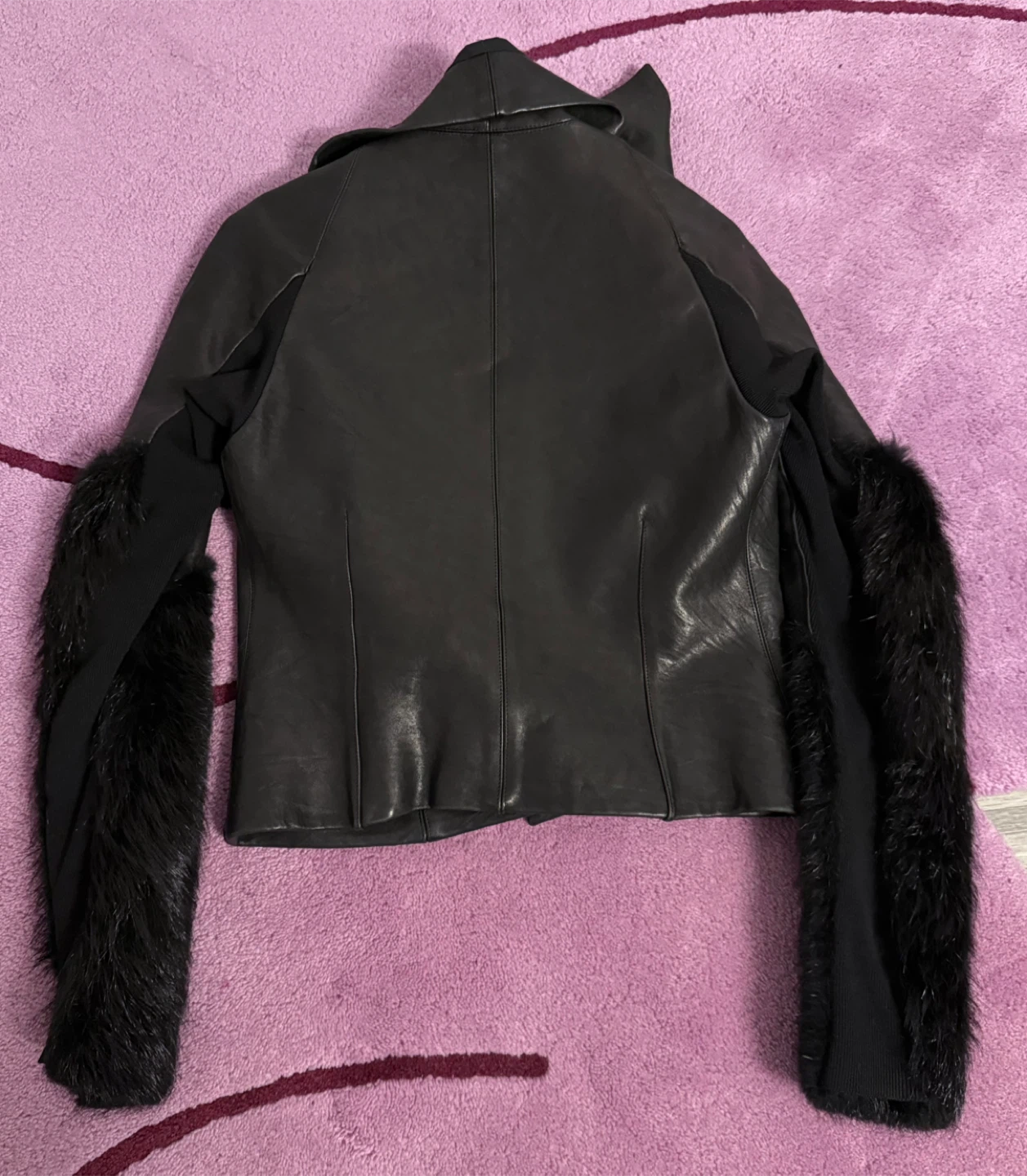 RICK OWENS FW13 PLINTH CROPPED LAMB LEATHER JACKET FUR SLEEVES - photo 4