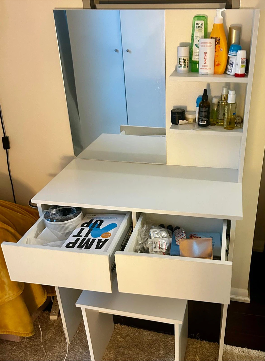 White Vanity Table with Mirror & Stool - photo 2