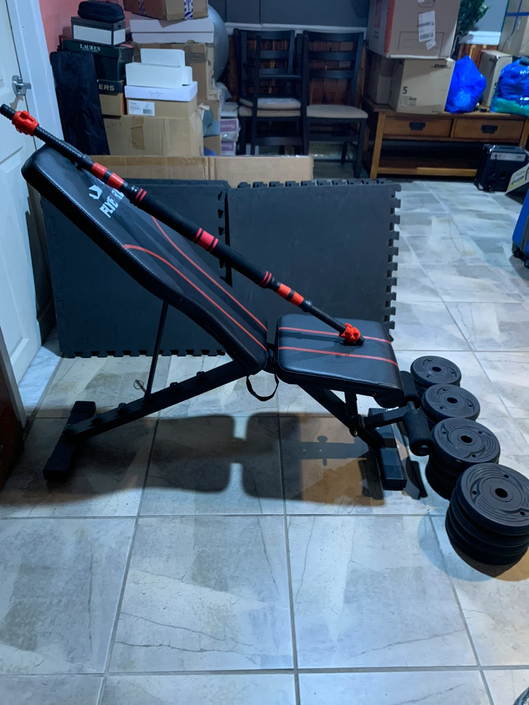 Flybird Weight Bench with Barbell and Weights