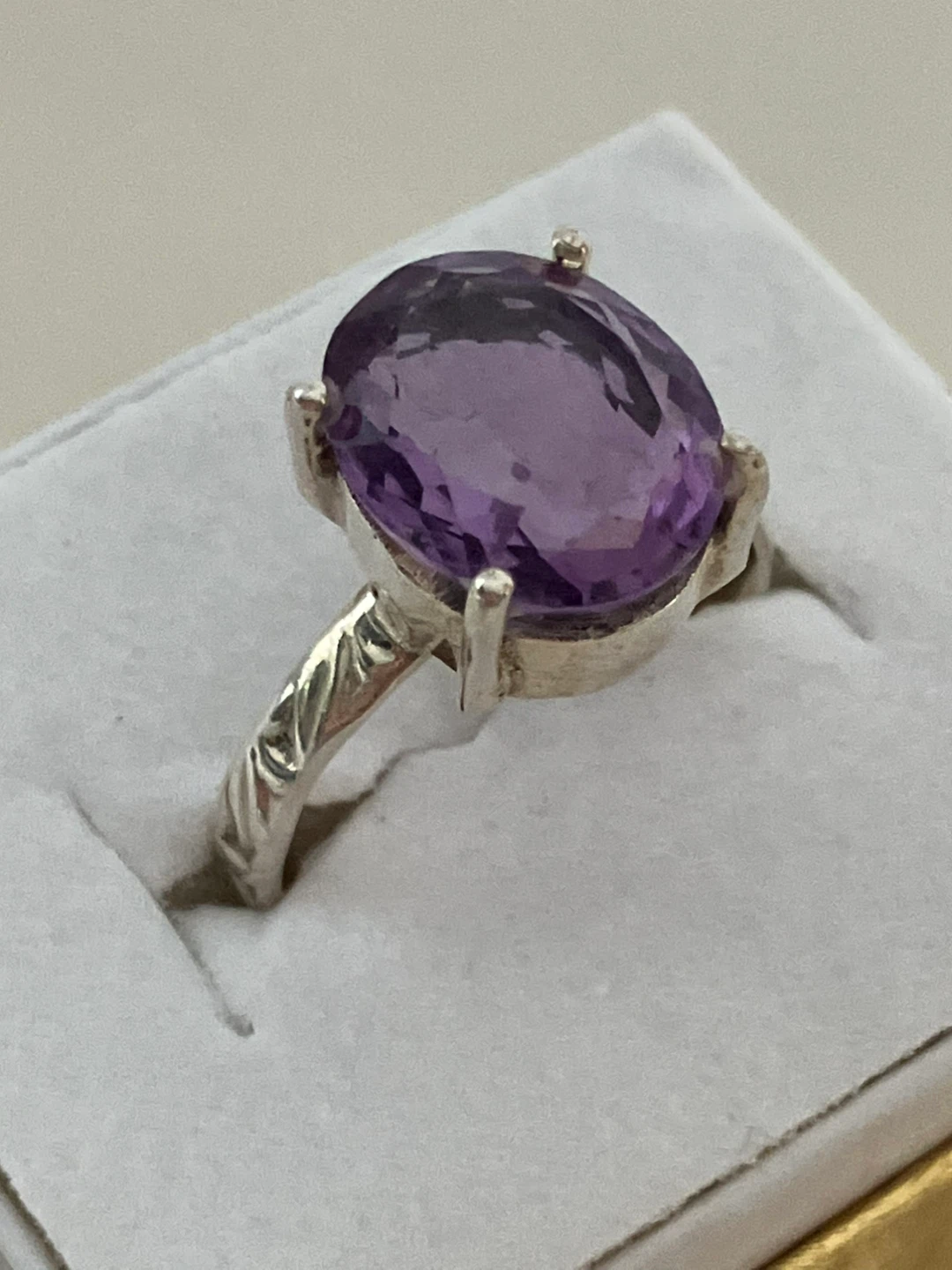 Sterling Silver Ring with Amethyst Stone, Size 7.75