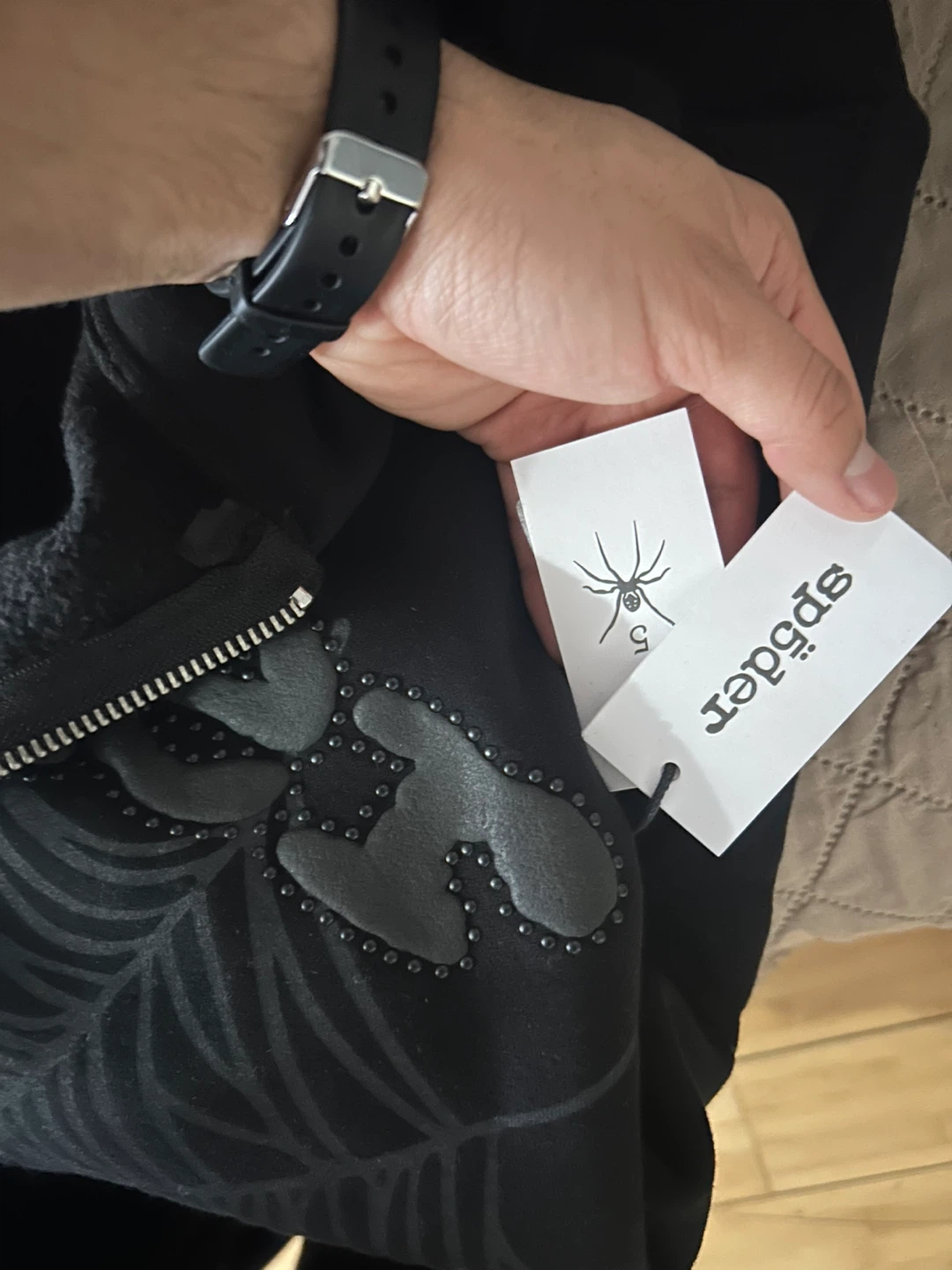 SP5DER Black OG Web Studded Zip Hoodie - Size M - photo 3