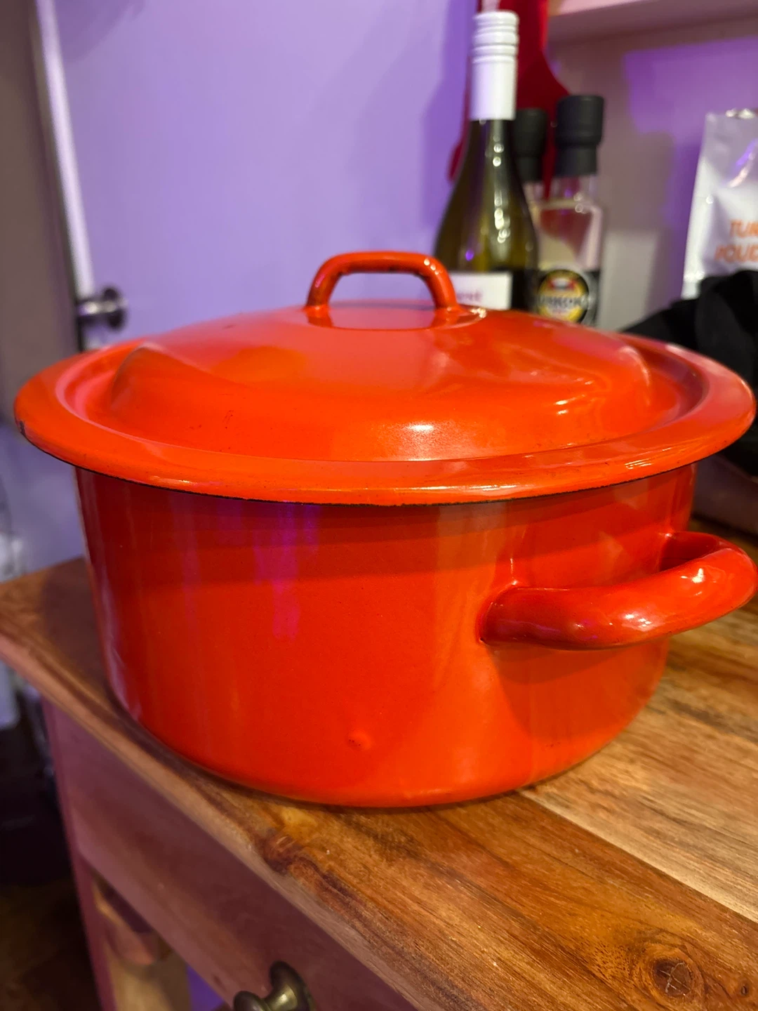 Vintage Orange Enamel Stock Pot with Lid