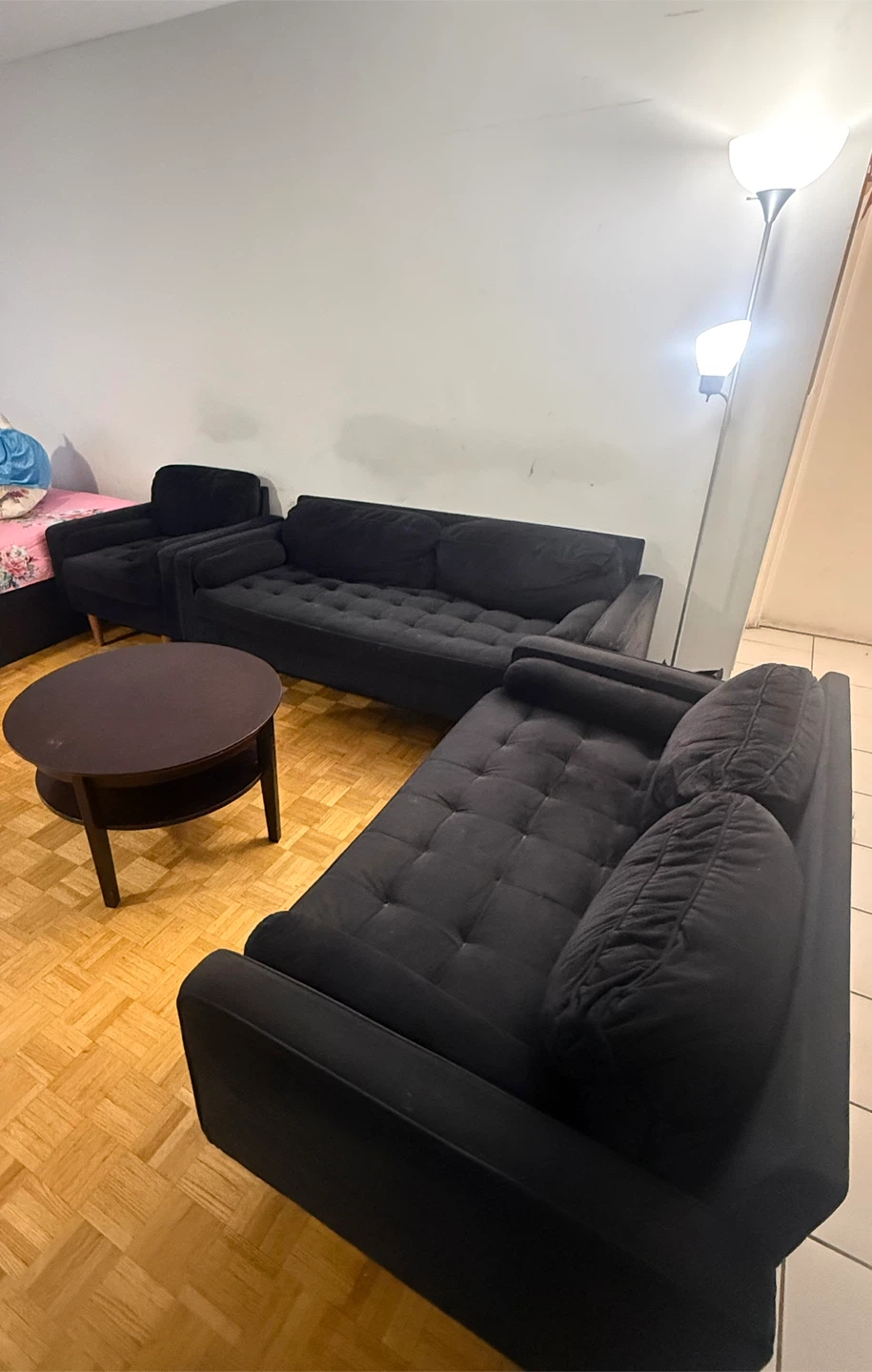 Black Sofa Set with Round Table