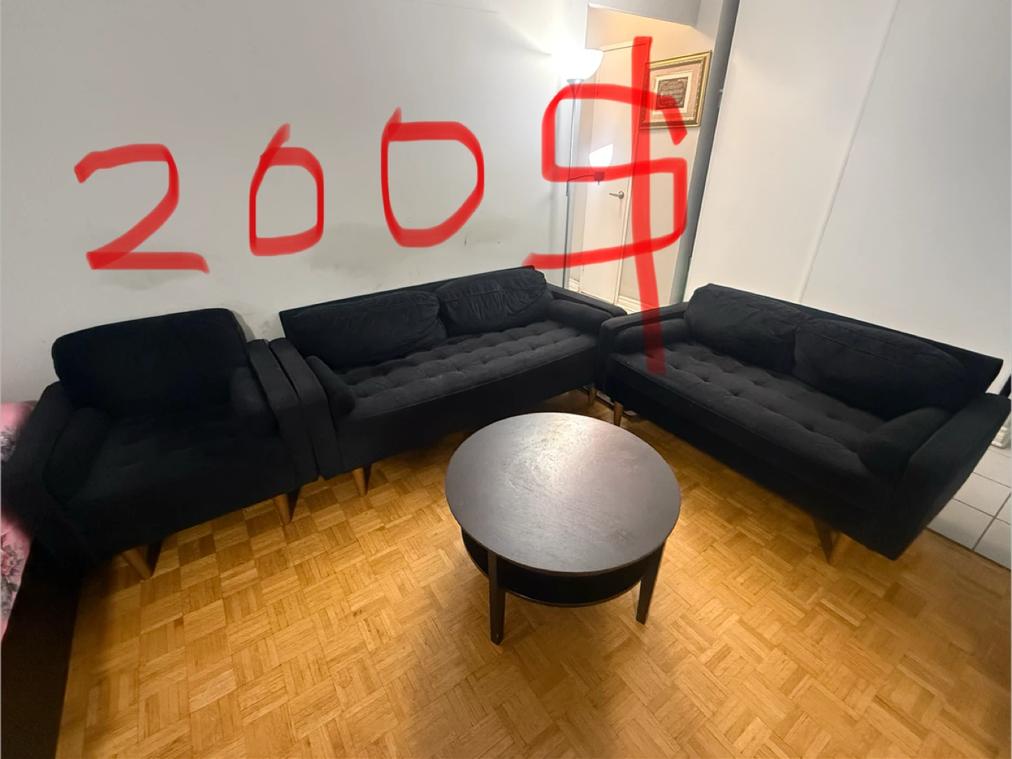 Black Sofa Set with Round Table - photo 2