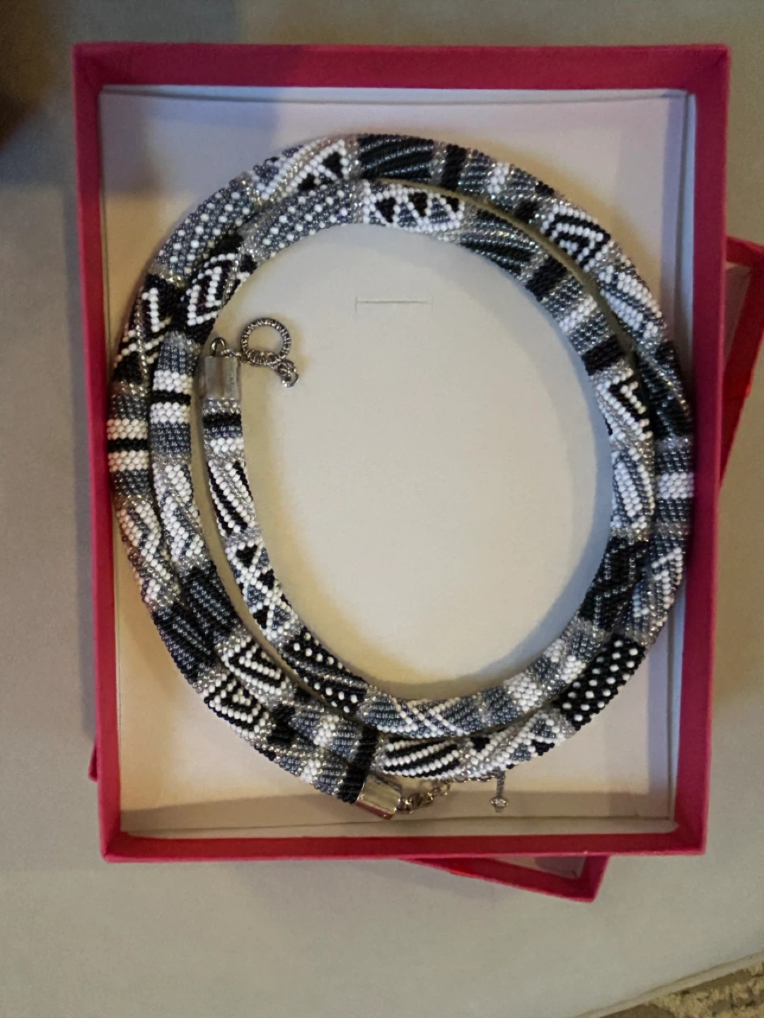 Handmade Beaded Necklace - Black, White & Grey - photo 2