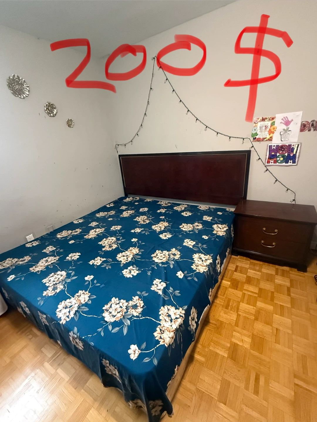 King Size Bed with Mattress and Chest Drawer