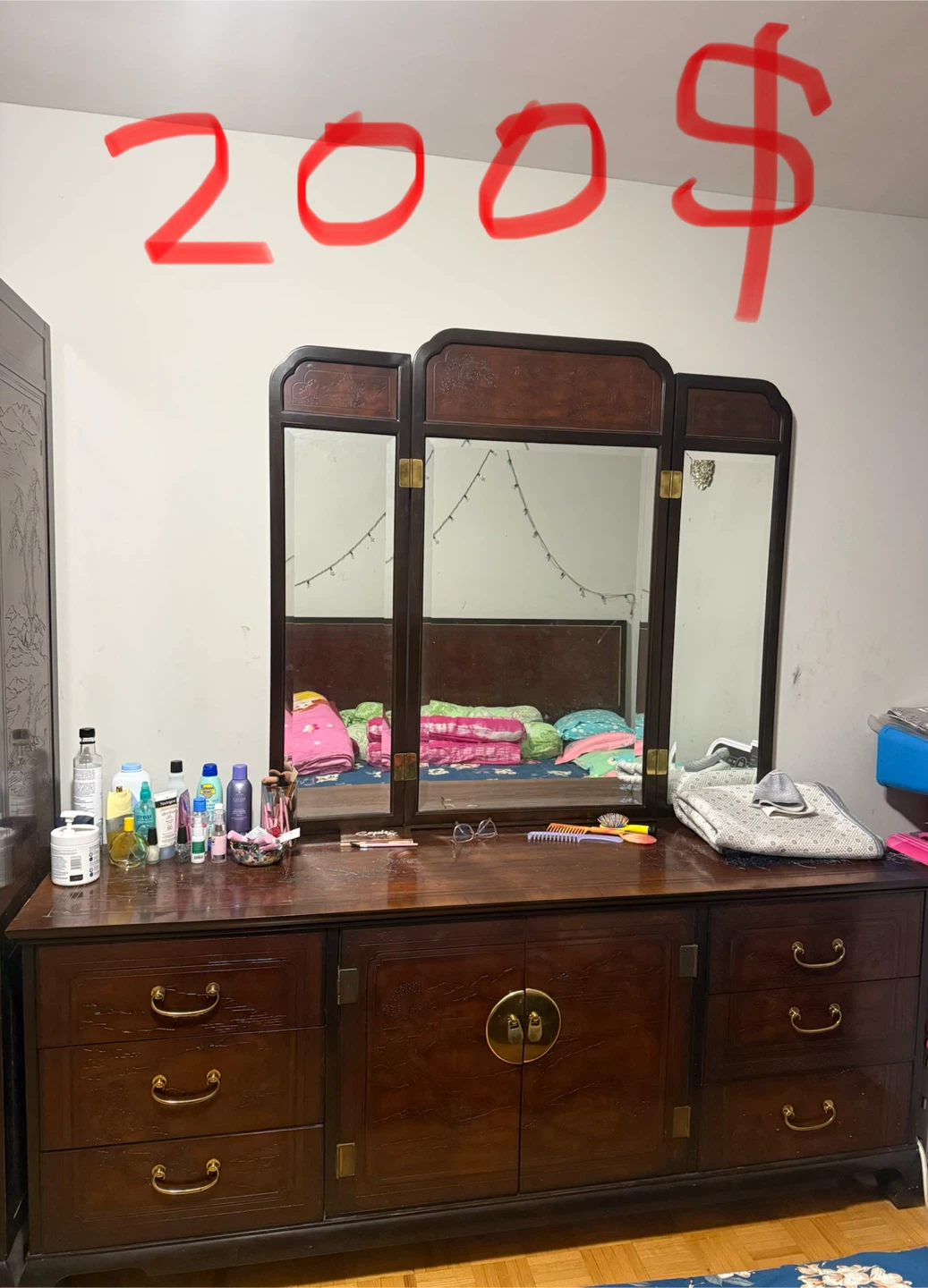 Antique Vanity with Mirror & Wardrobe Set