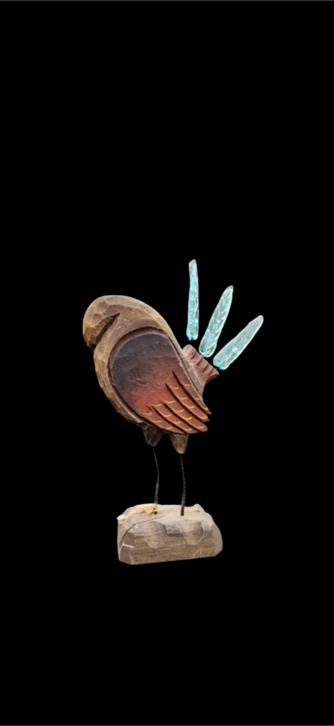 16” Tall Hand Carved Wood Rooster Figure Signed by artist - photo 2